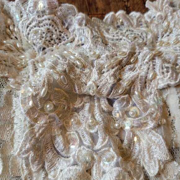 Vintage Private Luxuries White Cream Lace Pearl Beaded Slip Cami - Picture 2 of 7